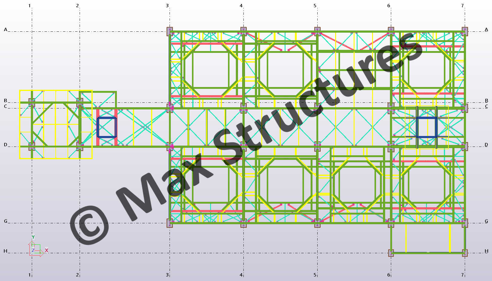 Mounting Complex Building Tekla Structures 3D Modeling Top View